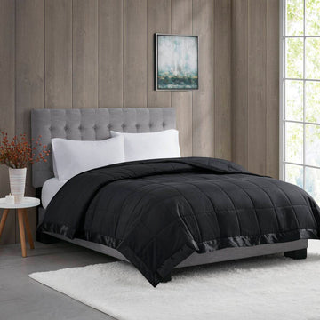 Lightweight Down Alternative Blanket With Satin Trim Black King Black Polyester