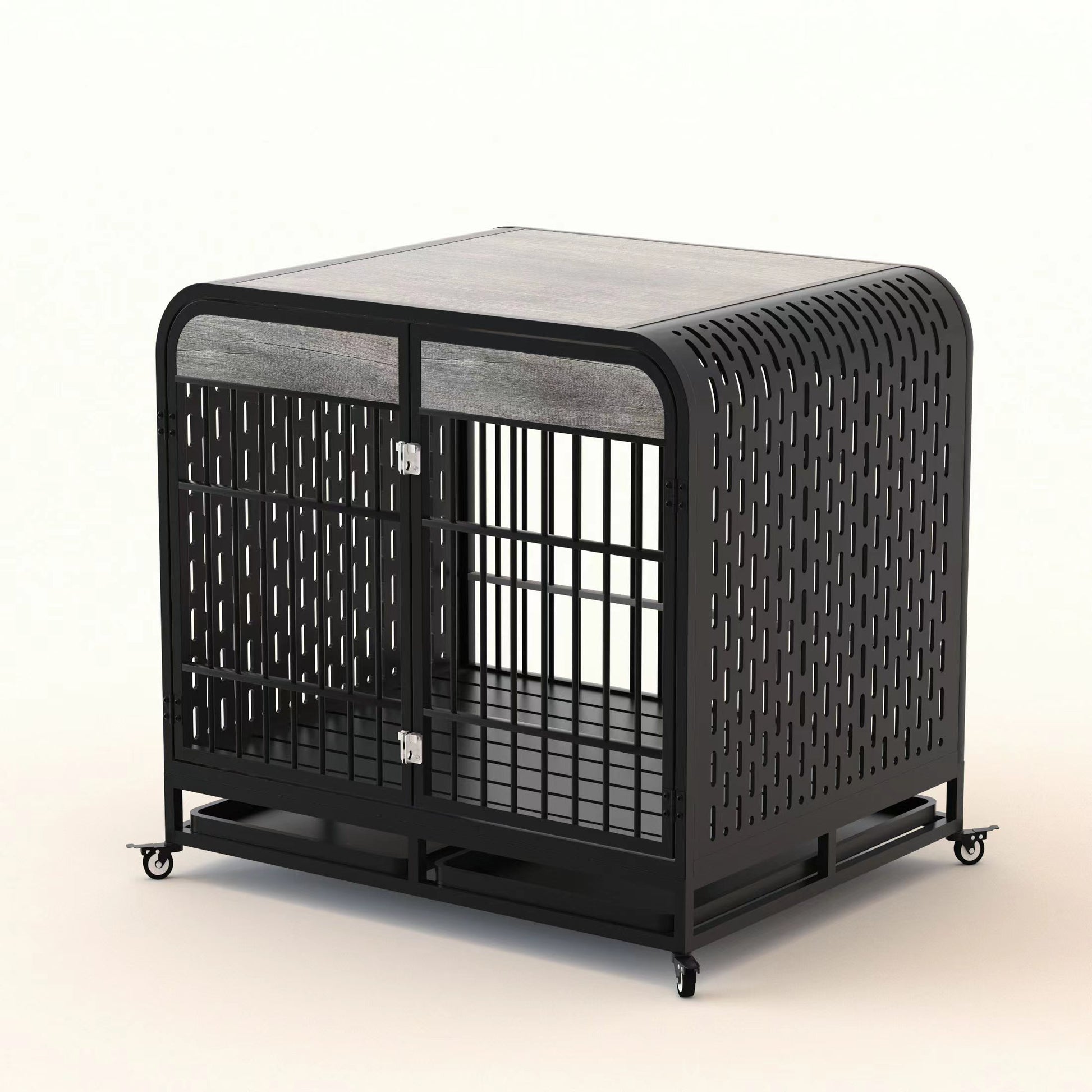 Heavy Duty Dog Crate Furniture Wooden Table Pet Dog Cage Kennel House Indoor Side End Table Decor With Removable Trays And Lockable Wheels For Medium And Large Dogs 40" Grey Grey Outdoor Kennel Medium 26 40 Lbs Mdf Steel