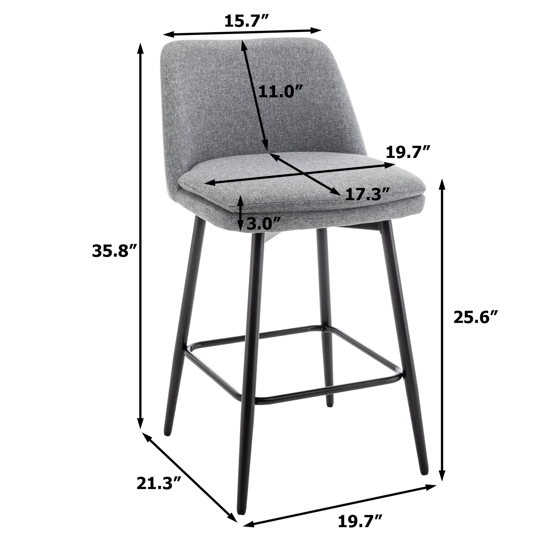Counter Height Swivel Bar Stools Set Of 2, 360 Swivel Upholstered Barstools With Back And Metal Legs, 25.6" Seat Height,Counter Stools For Kitchen Island And Pub,Linen Cloth,Grey Light Grey Set Of 2 Linen