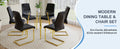 A Modern Minimalist Style Round Transparent Tempered Glass Table With Gold Metal Legs, Paired With 6 Modern Pu Leather High Back Dining Chairs ,Bring A Luxurious Experience. Black Seats 6 Glass Metal