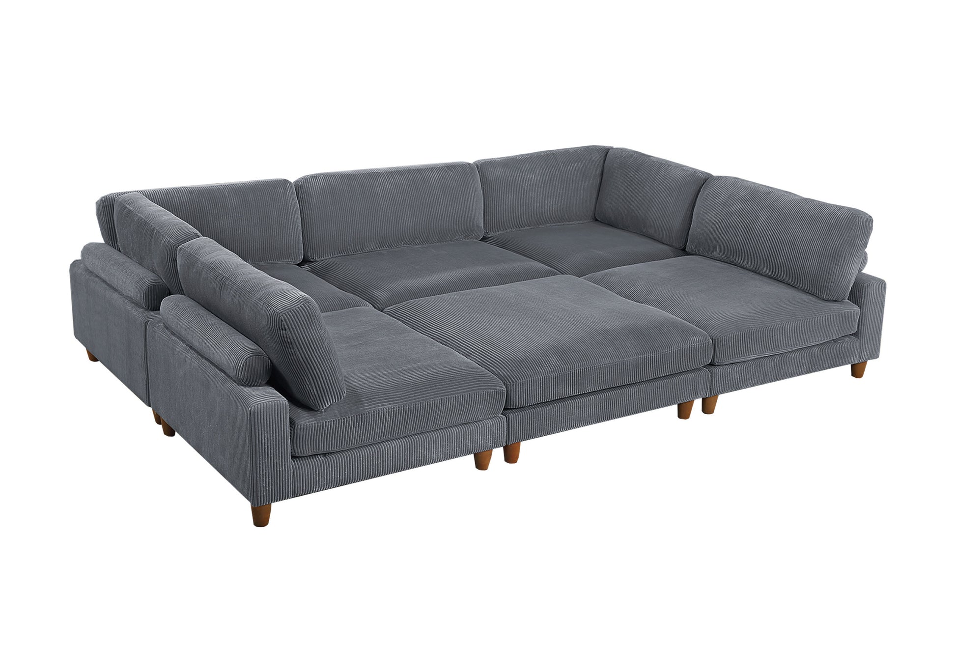 Contemporary Dark Gray 6Pc Modular Sectional Set Corduroy Upholstery Couch 2X Corner Wedge, 3X Armless Chairs 1X Ottoman Living Room Dark Gray Primary Living Space Cushion Back Contemporary,Modern Modular Rubberwood Corduroy 6 Seat