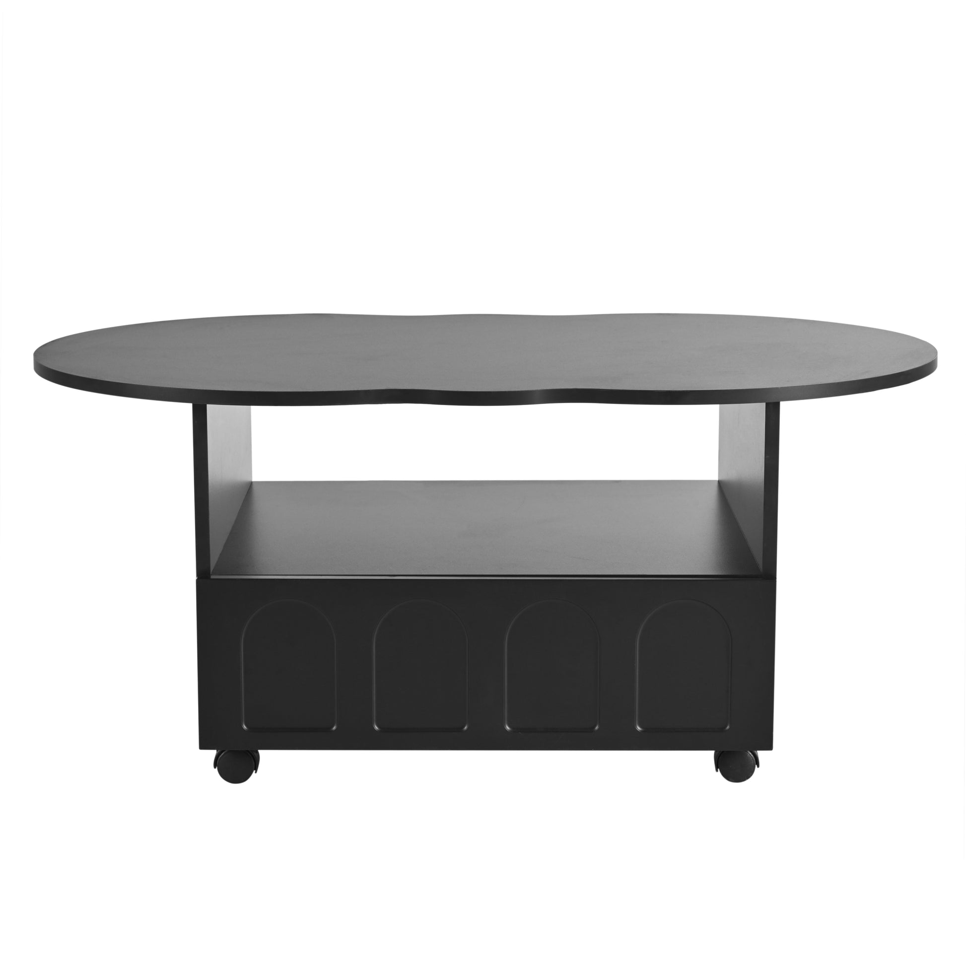 Cream Style Tv Stand And Coffee Table Set Of 2, Led Light Strip Tv Stand For Tvs Up To 80'', Cloud Top Coffee Table With 2 Brake Wheels For Living Room, Black Black 80 89 Inches Particle Board