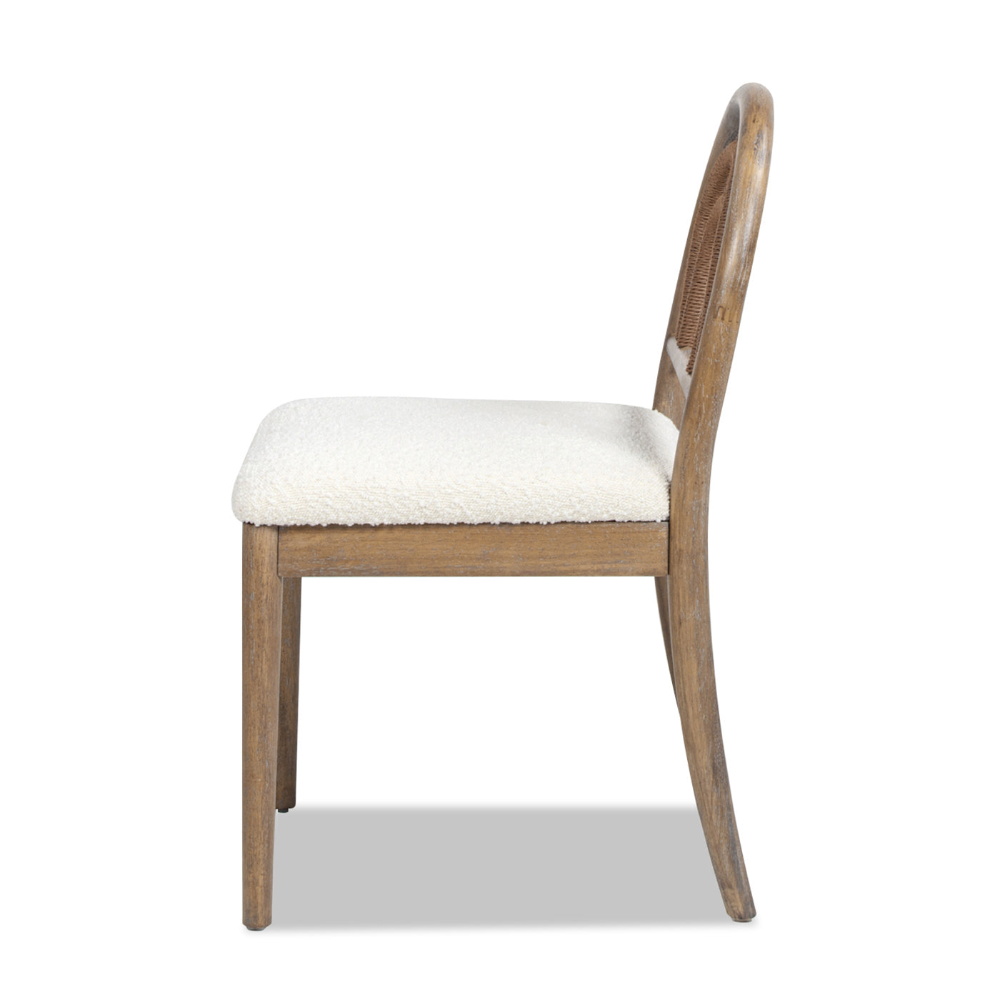 Leon Arched Back Wood & Upholstered Dining Chair, Set Of 2, Ivory White Boucle White Foam Boucle