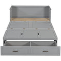 Queen Size Murphy Bed With Usb Ports, Large Drawers And Metal Handles,Gray Queen Gray Solid Wood Mdf