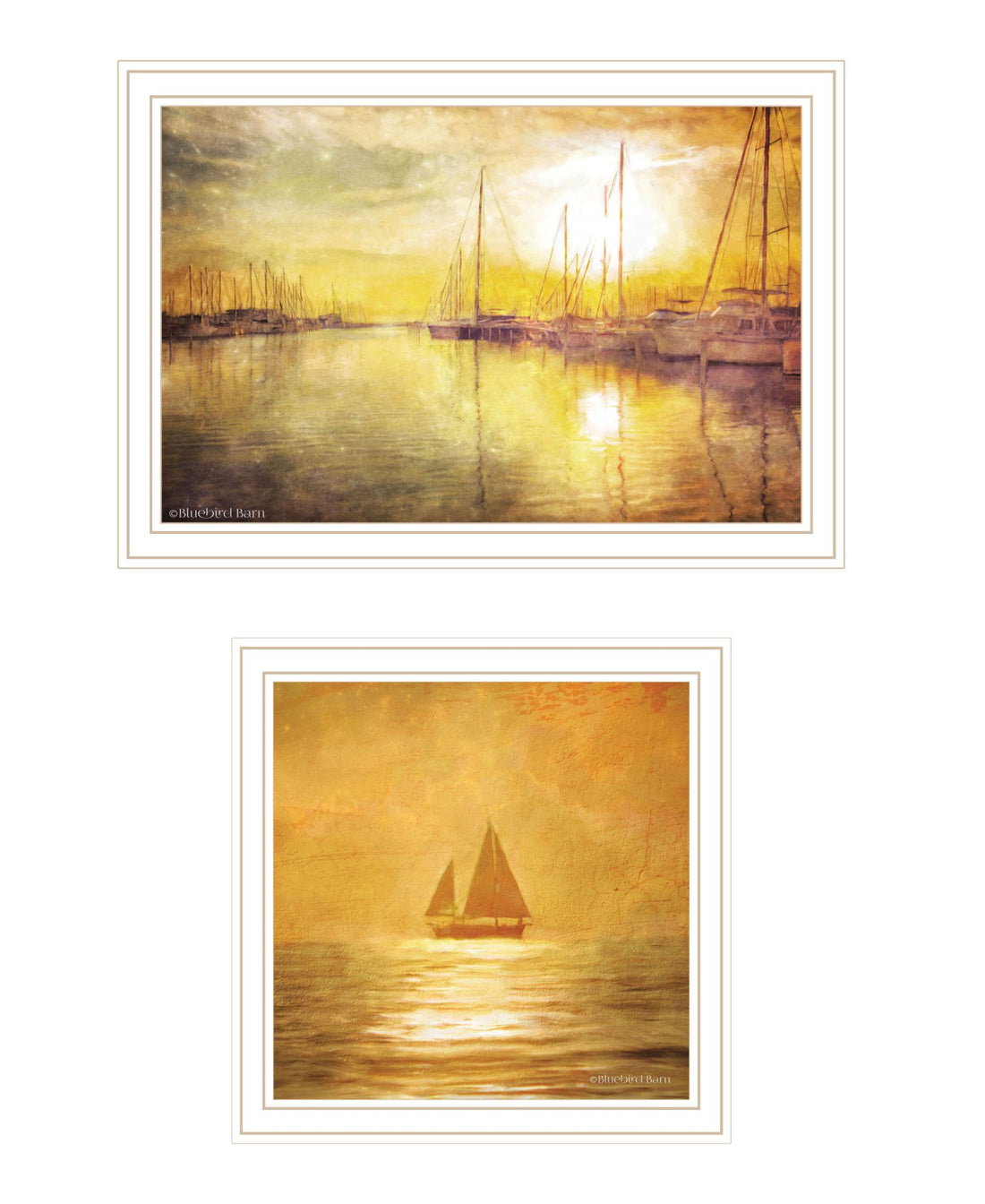 "Golden Solo Sailboats" Framed Wall Art For Living Room, Wall Art Print For Home Decor, Bedroom Wall Art By Bluebird Barn Multicolor Wood Paper