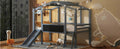 Twin Size Loft Bed With Ladder And Slide, House Bed With Blackboard And Light Strip On The Roof, Gray Twin Gray Solid Wood Mdf