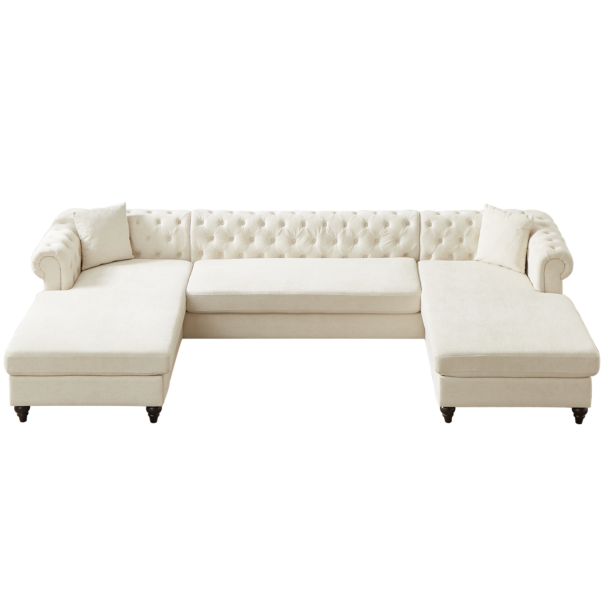 135.5 Inch Modern Style Chenille Three Piece Sofa, Pull Point Design U Shaped Sofa Two Chaise Longue Seats, Two Pillows And Wooden Feet, Suitable For Living Room, Bedroom, Lounge And Projection Room