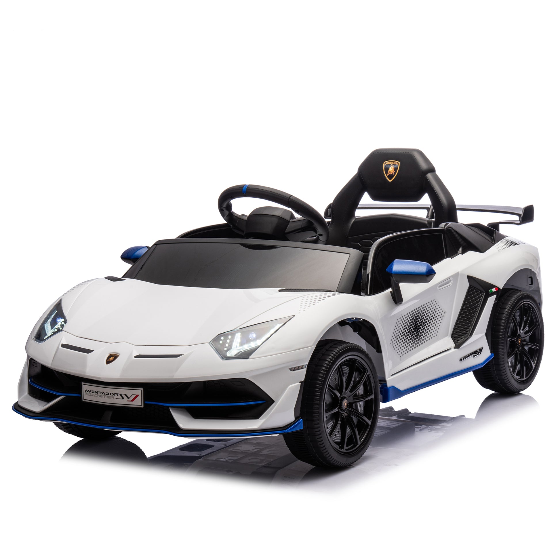 12V Kids Ride On Car W Parents Remote Control,Licensed Lamborghini Aventador Xago,Hydraulic Pressure Door,Slow Start,Early Education,Bluetooth,Adjustable Volume,Mp3,Usb,Led Lights For Kids Aged 3 8. White 50 99 Lbs Polypropylene