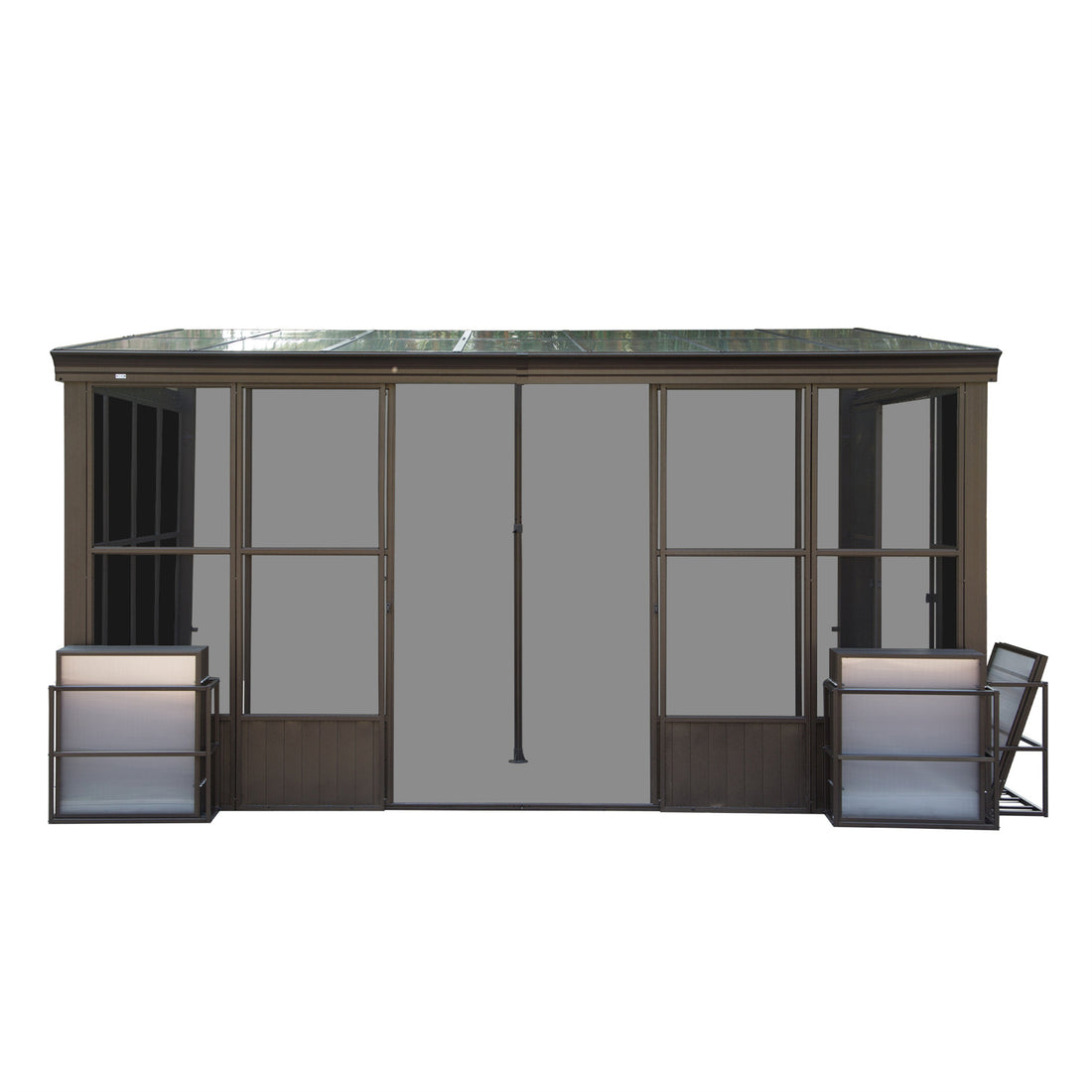 10X12Ft All Season Sunroom, Outdoor Permanent Wall Mounted Solarium With Detachable Polycarbonate Windows, Aluminum Lean To Gazebo Sun Room With 2 Lockable Sliding Doors For Garden Patio Deck Dark