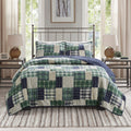 3 Piece Reversible Printed Quilt Set Green Navy King Cal King Green Navy Microfiber