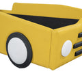 Twin Size Race Car Shaped Platform Bed With Wheels,Yellow Yellow Pu Leather