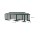 Outsunny 10' X 28' Party Tent Canopy, Outdoor Event Shelter Gazebo With 8 Removable Mesh Sidewalls, Zipper Doors, Steel Frame, Green Green Metal