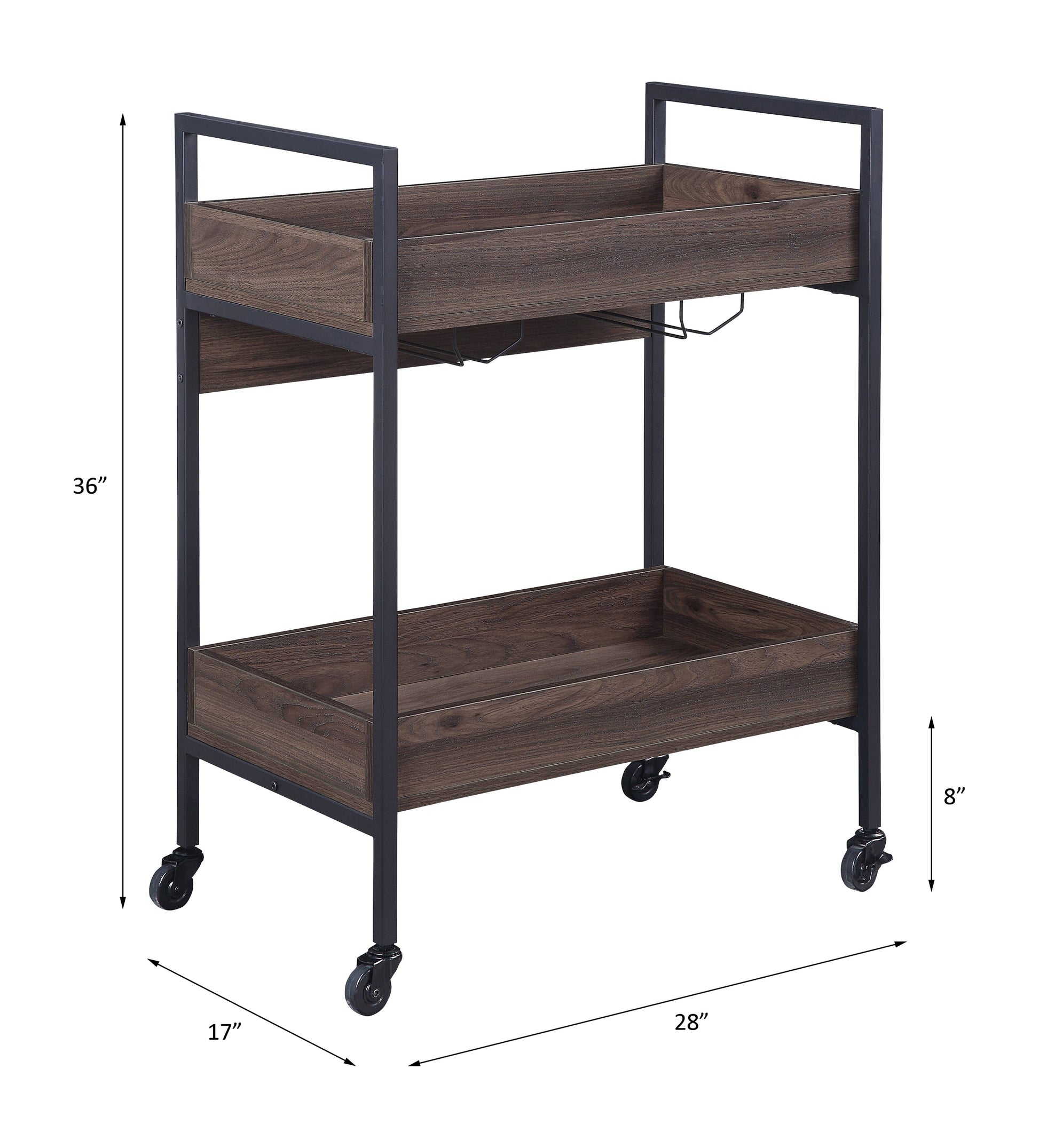 Jerrick Walnut & Black Finish Serving Cart Black,Walnut Metal,Synthetic Wood
