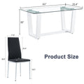 Table And Chair Set.A Rectangular Dining Table Features With Tempered Glass Top And Sleek White Mdf Stand.Paried With 6 Pu Chairs With Checkered Armless High Back And Electroplated Metal Legs. Black,White Seats 6 Mdf Glass