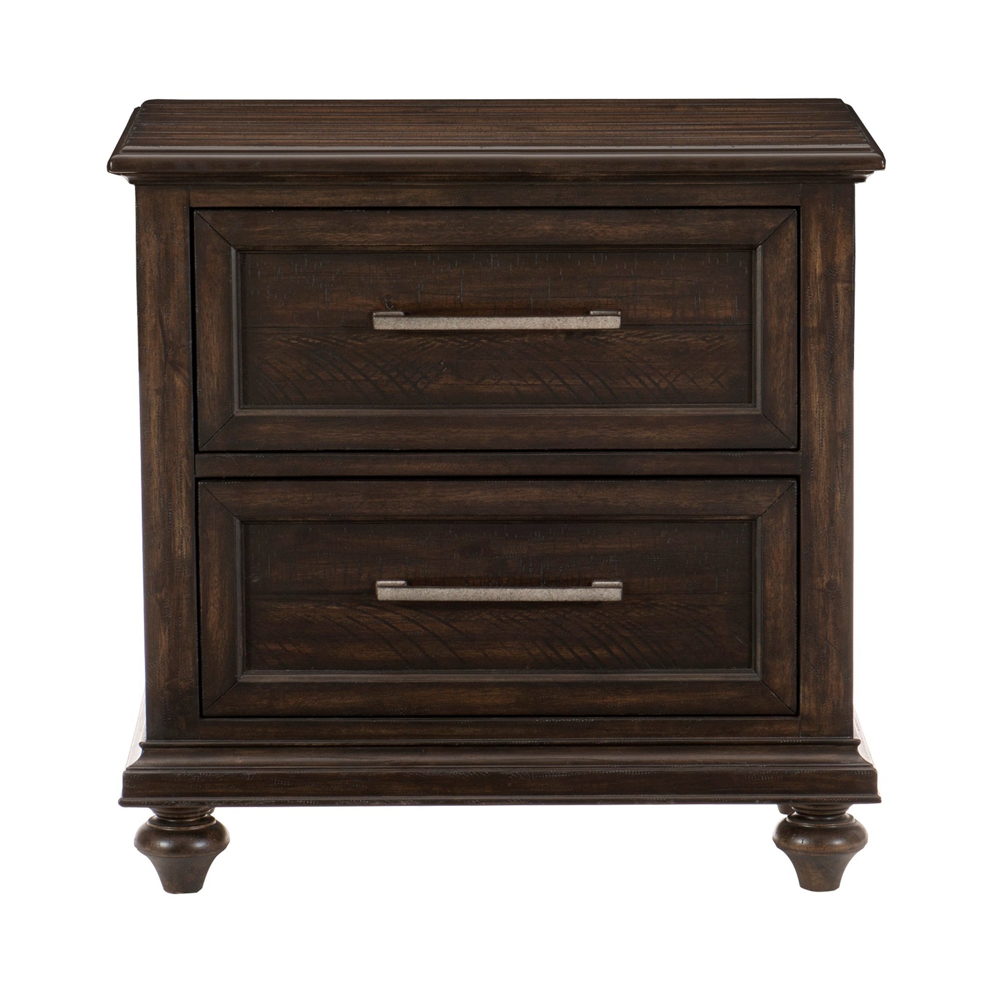 Solid Transitional Style Bedroom 1Pc Nightstand Of 2 Drawers Traditional Framing Driftwood Charcoal Finish Wooden Furniture Brown Mix 2 Drawers Bedside Cabinet Bedroom Transitional Wood