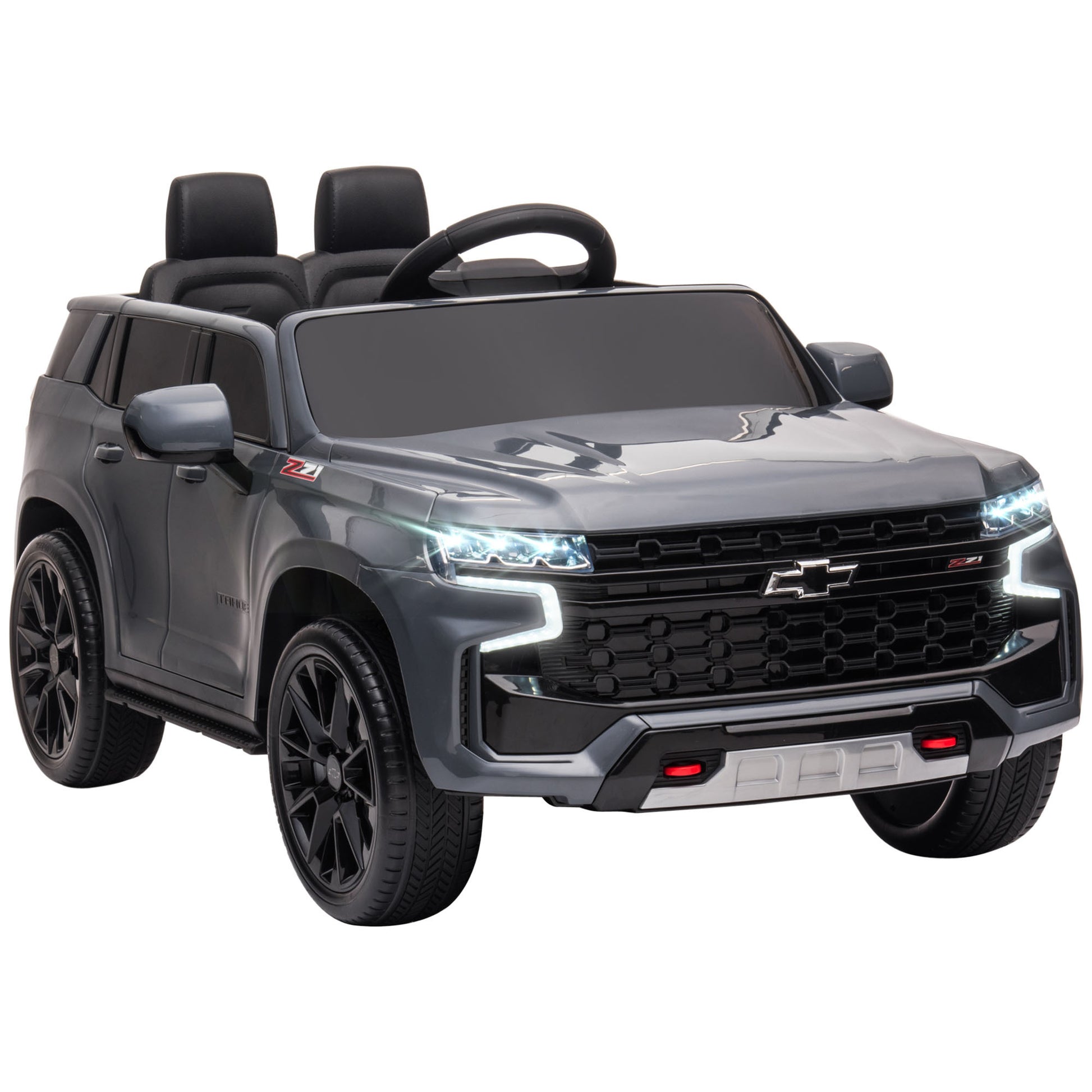 Aosom Chevrolet Tahoe Licensed Kids Ride On Car, 12V Battery Powered Kids Electric Car With Remote Control, Music, Lights, Horn, Suspension For 3 6 Years Old, Gray Grey Plastic