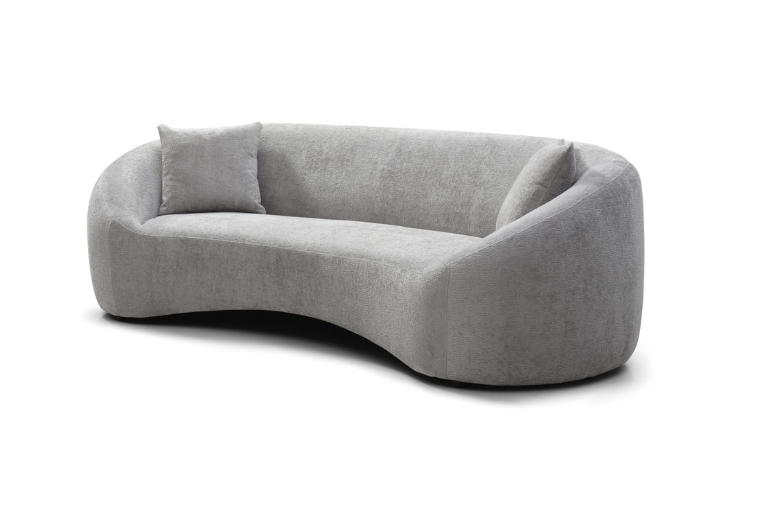 Minimalist Curved Sofa, 3 Seater, Chenille Velvet Fabric Upholstered Sofa, Tight Curved Back Velvet Cloud Couch For Living Room Apartment Office, Light Gray Light Gray Chenille Wood Primary Living Space Medium Soft Tight Back Modern Eucalyptus Recessed