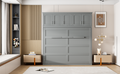 Full Size Murphy Bed Wall Bed With Top Cabinets,Gray Full Gray Plywood