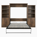 Queen Size Half Self Close And Open Murphy Bed With 2 Side Cabinet Storage Shelf, Cabinet Space Saving Bed Perfect For Guest Room, Bed Room, Guest Room, Home Office, Brown Box Spring Not Required Queen Brown Wood Brown Pine Murphy Solid Wood Mdf