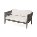 4 Pieces Acacia Wood Patio Furniture Set, Outdoor Furniture With Coffee Table, Patio Conversation Set Deep Seating With Soft Cushion, Porch Chairs For Garden, Backyard Porch Balcony, Grey & Beige Yes Deep Seating Beige Grey Seats 4 Garden & Outdoor Sofa