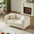 60 Inch Chenille Pull Buckle Design Sofa For Living Room,Buttons Tufted With Copper Nail Decoration Armrest, Modern Couch Upholstered Button And Metal Legs Beige Foam Chenille 2 Seat