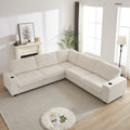 110 Inch Oversized Corduroy Corner Sofa,L Shaped Corner Couch With Two Storage Spaces,Usb Port & T Pyce Port And Cup Holderdeep Seat Comfy Upholstered Couches For Living Room Not Freely Combinable Beige Corduroy 5 Seat