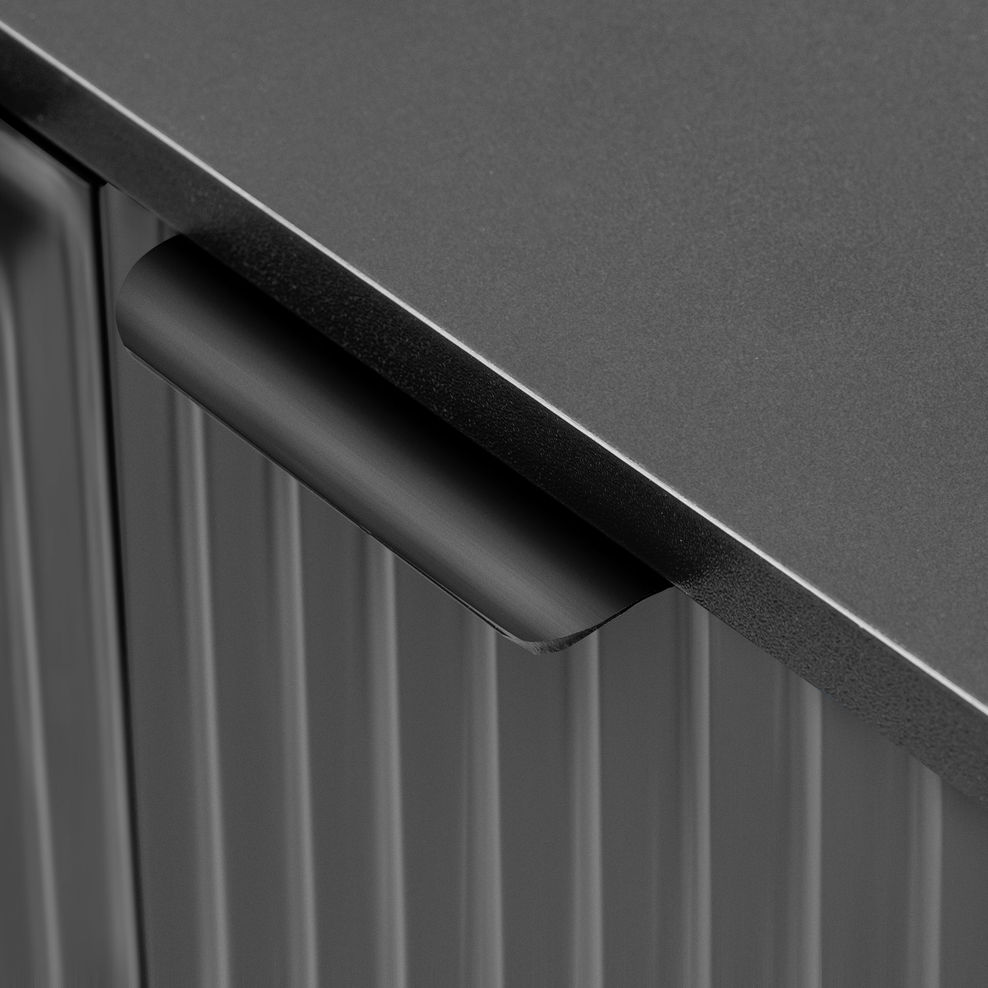 Mirod Modern Minimalist Side Cabinet With Adjustable Shelves ,Stylish Geometric Door Design,Ample Storage Space For Any Home Decor Black Mdf