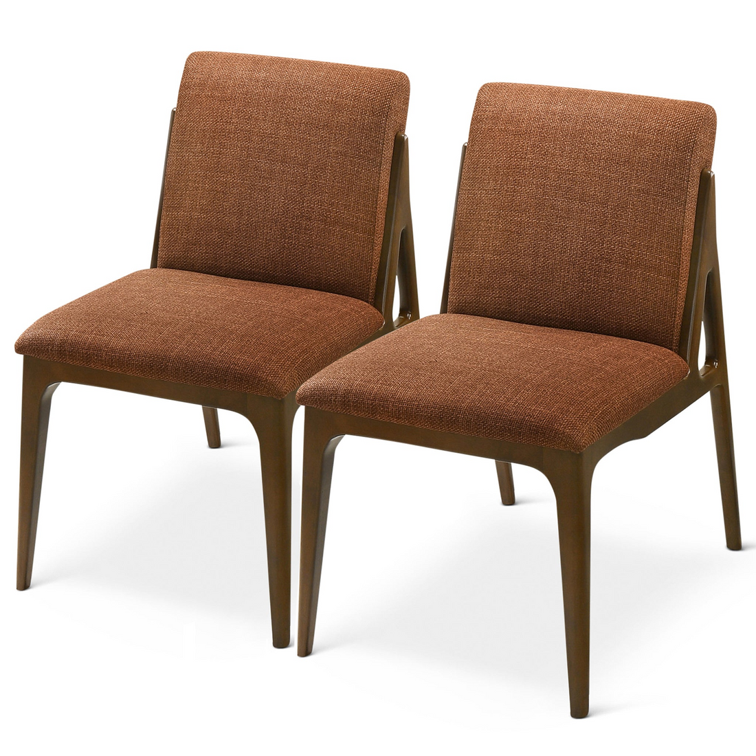 Grivelle Orange Fabric Dining Chair Set Of 2 Solid Brown,Orange Brown Dining Room Foam Wipe Clean Mid Century Modern Dining Chairs 1 Foam Fabric,Solid Wood