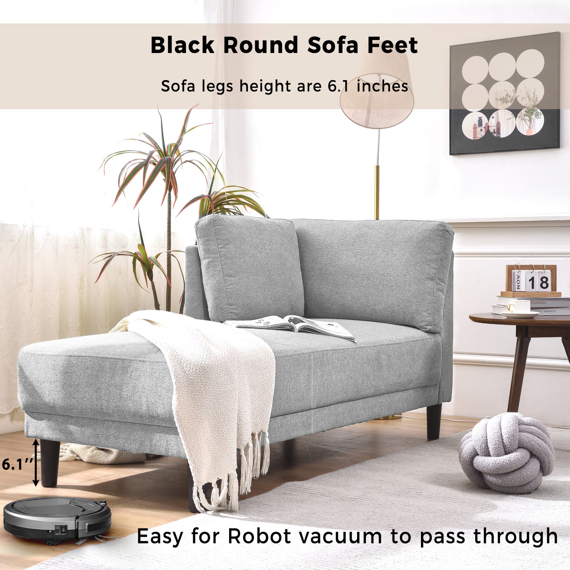 Video 65" Mid Century Modern Linen Fabric Corner Lounge Chair, Upholstered Indoor Chaise Lounge,Sleeper Sofa,Solid Wood Sofa Bed For Bedroom,Office,Small Living Room & Apartment,3 Colors Grey Fabric Fabric