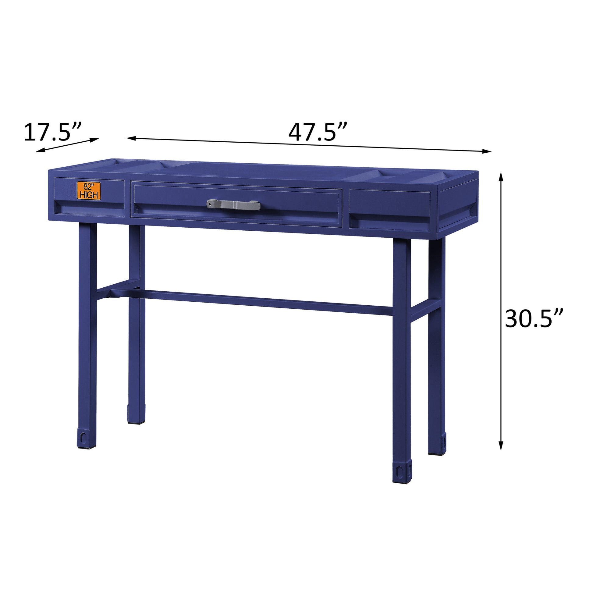 Blue Writing Desk With 1 Drawer Blue Office Industrial Rectangular Drawers Wood Metal