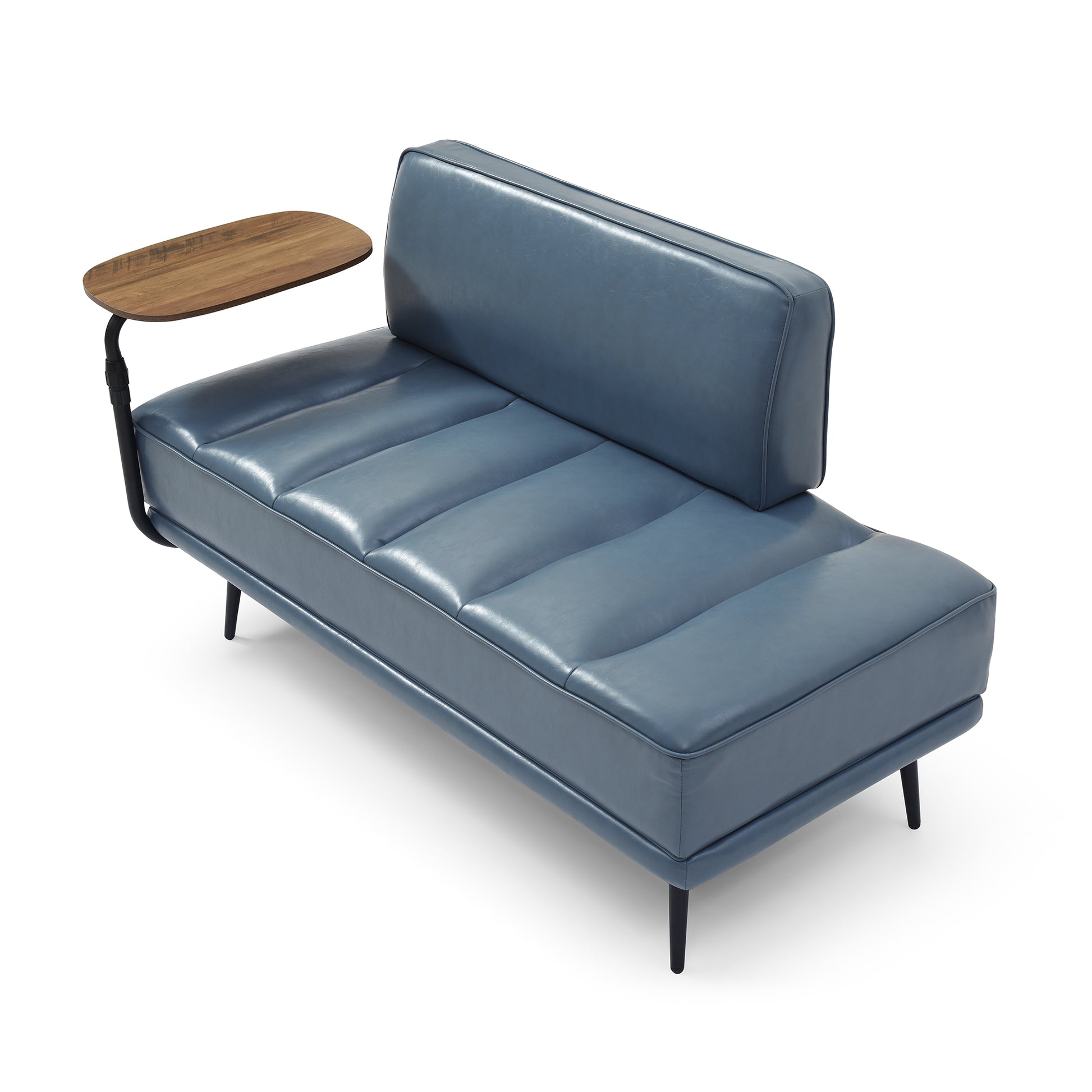 55"Inch Width Modern End Of Bed Bench,Grey Faux Leather Upholstered With Side Table, 360 Degree Swivel Tray Couch,Entryway Ottoman,Window Bench With Metal Legs For Bedroom, Living Room Grey Faux Leather Wood Primary Living Space Modern Foam Pu Leather 2