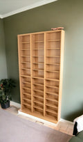 Media Shelving Unit, 6 Fixed Shelves, 30 Adjustable Shelves, Wide Base For Stability In Maple Tan Particle Board