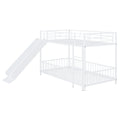 Twin Over Twin Size Metal Bunk Bed With Slide And Guardrails, White Twin White Metal