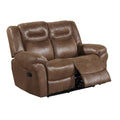 Betty 65 Inch Power Reclining Loveseat Chair, Pull Tab Mechanism, Brown Brown Fabric Metal