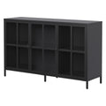 Heavy Duty Metal Modern Sideboard Buffet Cabinet With Storage Premium Steel Storage Cabinet ,Adjustable Feet,Glass Doors,Large Capacity Organizer For Living Room,Bed Room,Dining Room Black Kitchen