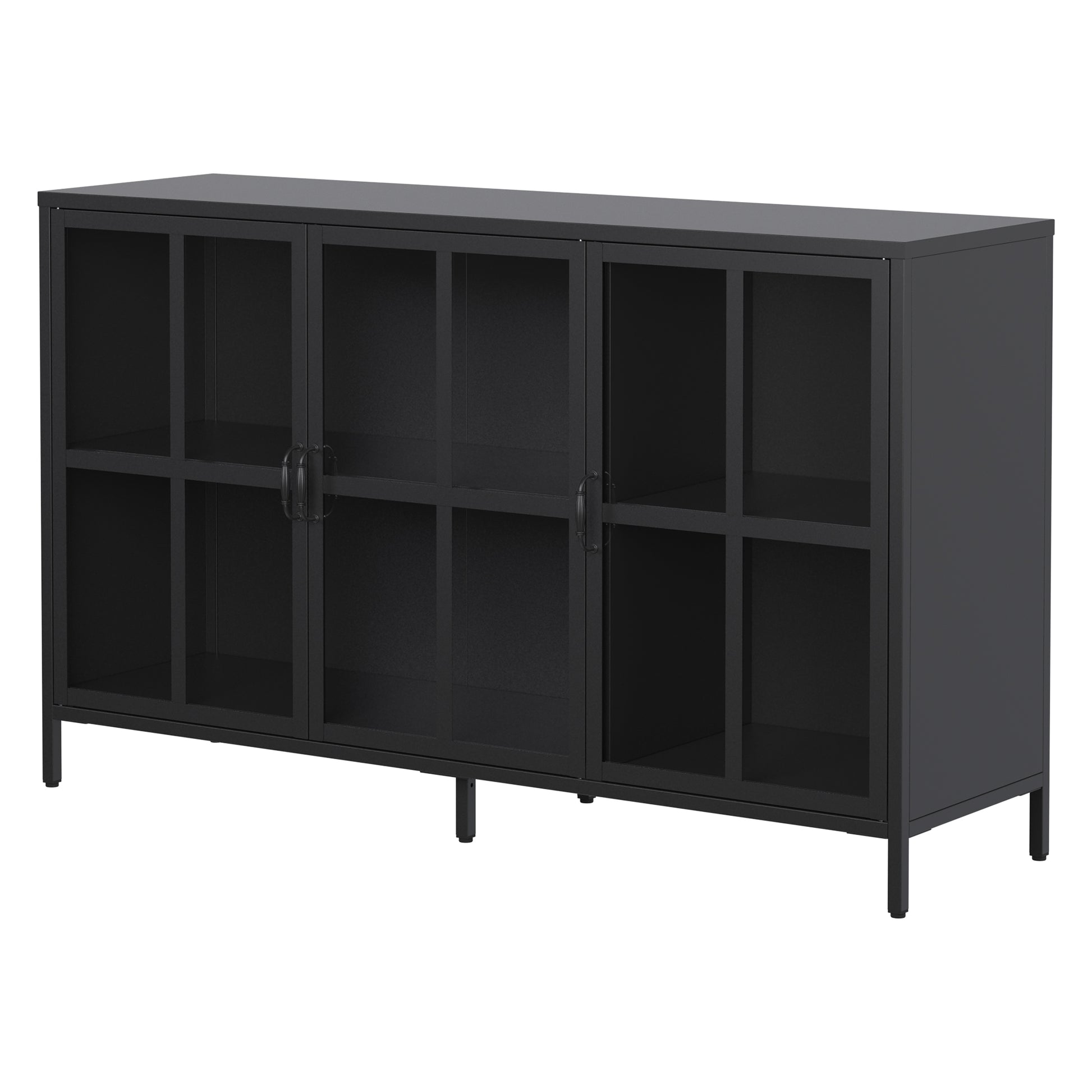 Heavy Duty Metal Modern Sideboard Buffet Cabinet With Storage Premium Steel Storage Cabinet ,Adjustable Feet,Glass Doors,Large Capacity Organizer For Living Room,Bed Room,Dining Room Black Kitchen