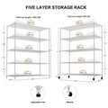 5 Tier Heavy Duty Adjustable Shelving And Racking, 300 Lbs. Per Wire Shelf, With Wheels, Adjustable Feet And Shelf Liners, For Warehouses, Supermarkets, Kitchens, Etc. 59.45 