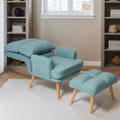Accent Chair With Ottoman Set, Fabric Armchair With Wood Legs And Adjustable Backrestmid Century Modern Comfy Lounge Chair For Living Room, Bedroom, Reading Room And Study Green Textile 1 Seat