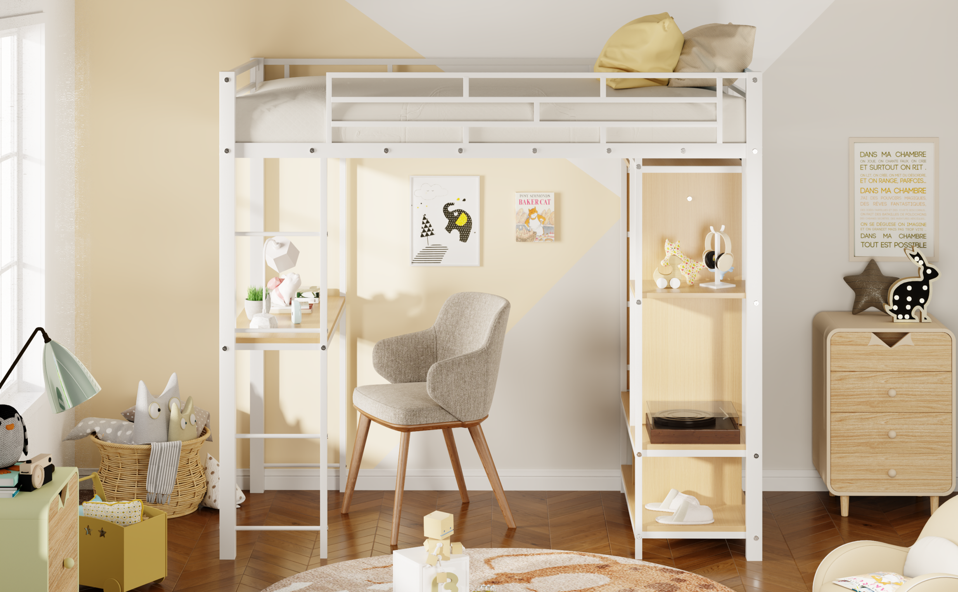 Twin Size Metal Loft Bed With Built In Wardrobe, Desk And Shelves, Black Expected Arrival Time: 9.3 Box Spring Not Required Twin White Metal Mdf Metal
