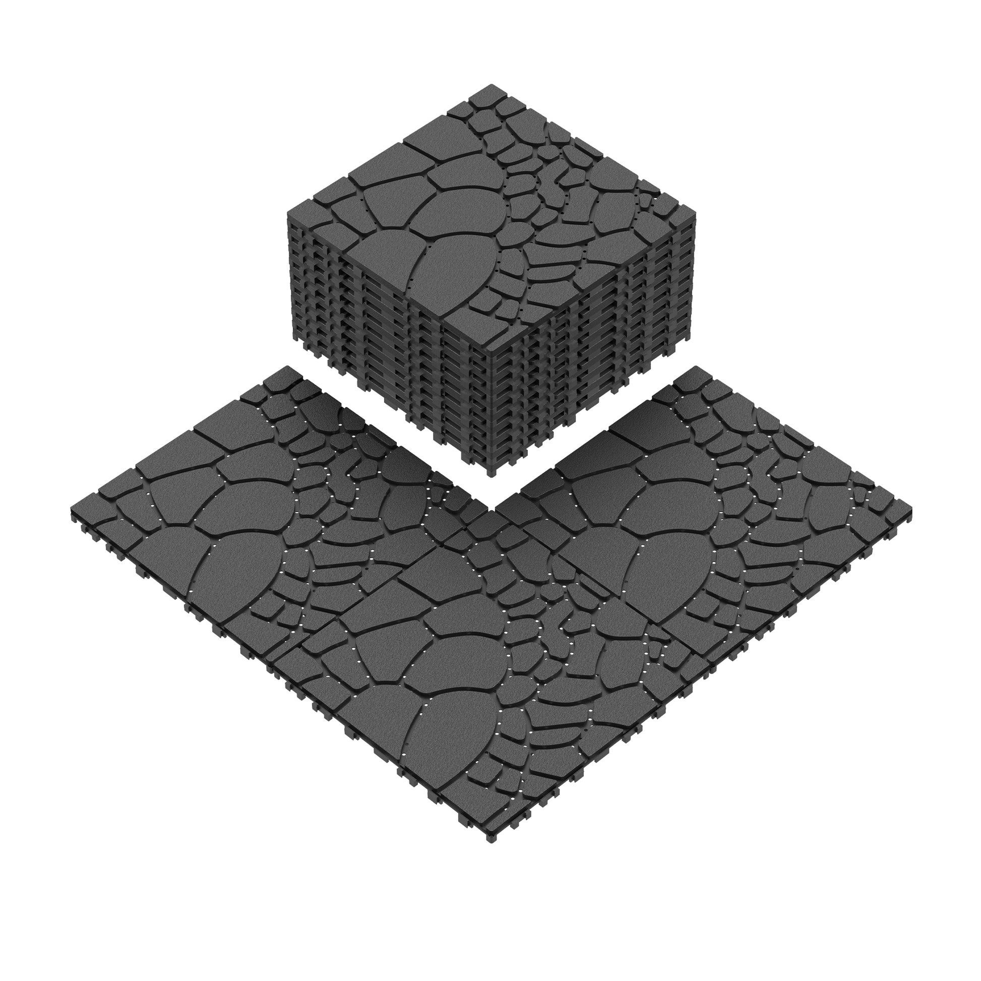 Stone Texture 12" Patio Deck Tiles, Diy Module Interlocking Decking Tiles Floor Tile,Easy And Quick Installation Court Tiles For Porch Poolside Balcony Backyard 44Pcs ,Dark Gray Grey Garden &