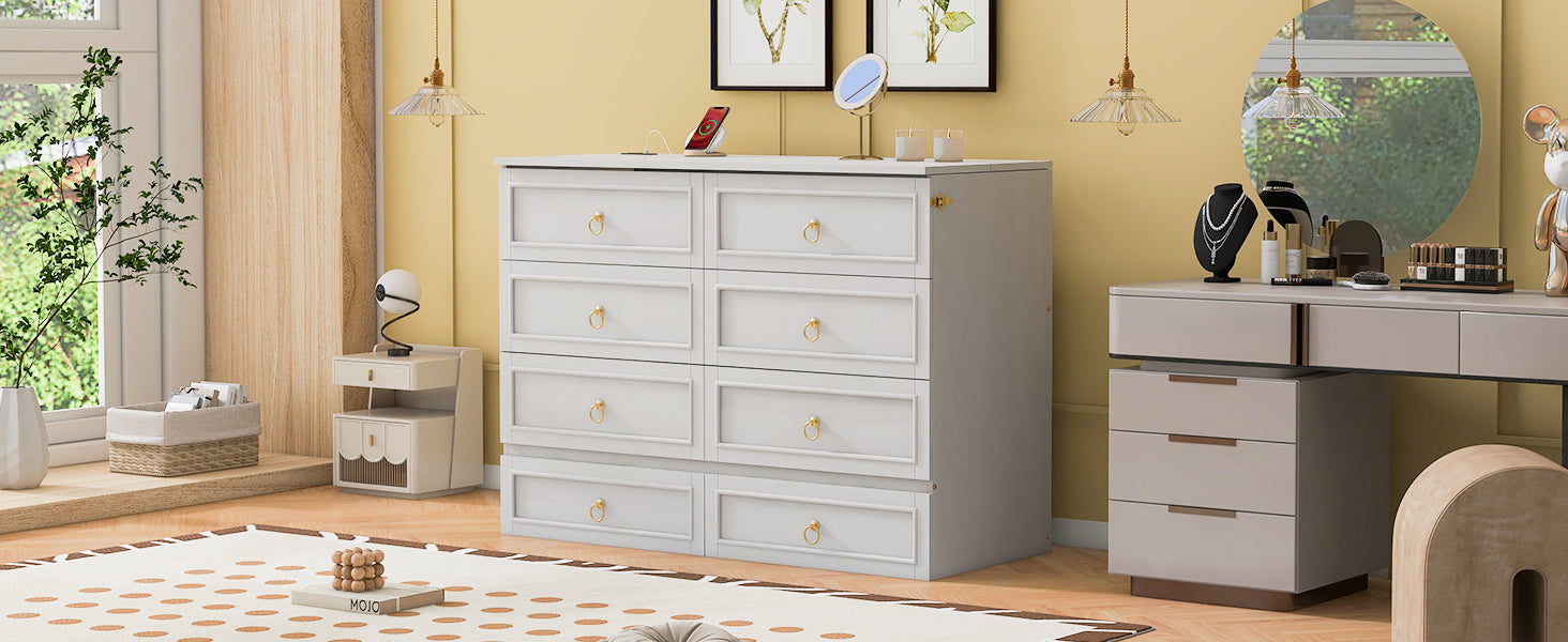 Full Size Murphy Bed With Large Drawers,White Full White Plywood