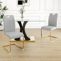 Modern Style Glass Dining Table, Elegant Transparent Design, Solid Support Base, Grey Dining Chair Set, Gold Plated Chair Legs, Suitable For Restaurant Kitchen Use Set Of 5 Grey Gold Seats 4 Mdf Glass