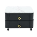 2 In 1 Square Nesting Coffee Table With Wheels & Drawers, Stackable Side Table With High Gloss Marble Grain Top, End Table Set With Brown Tempered Glass For Living Room, Black Black Gold Primary Living Space Drawers Square Mdf Steel
