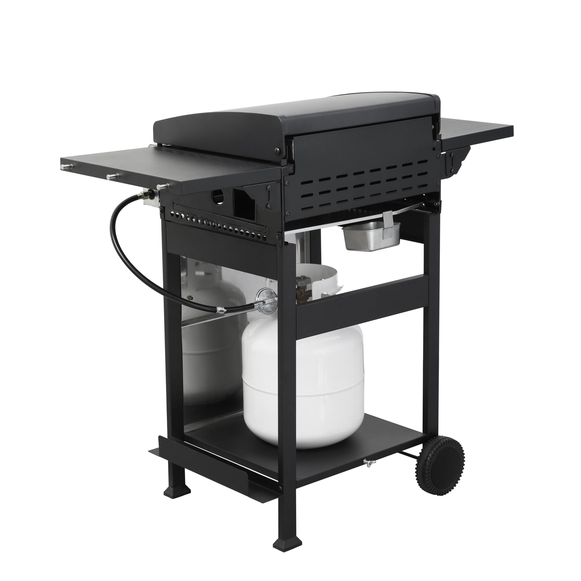 3 Burner Propane Gas Bbq Grill, Ss Plancha, 36900Btu Output With Wire Enamel Cooking Grids For Outdoor Barbecue, Foldable Side Table, Hanging Basket, Stainless Steel Black Silver Garden & Outdoor