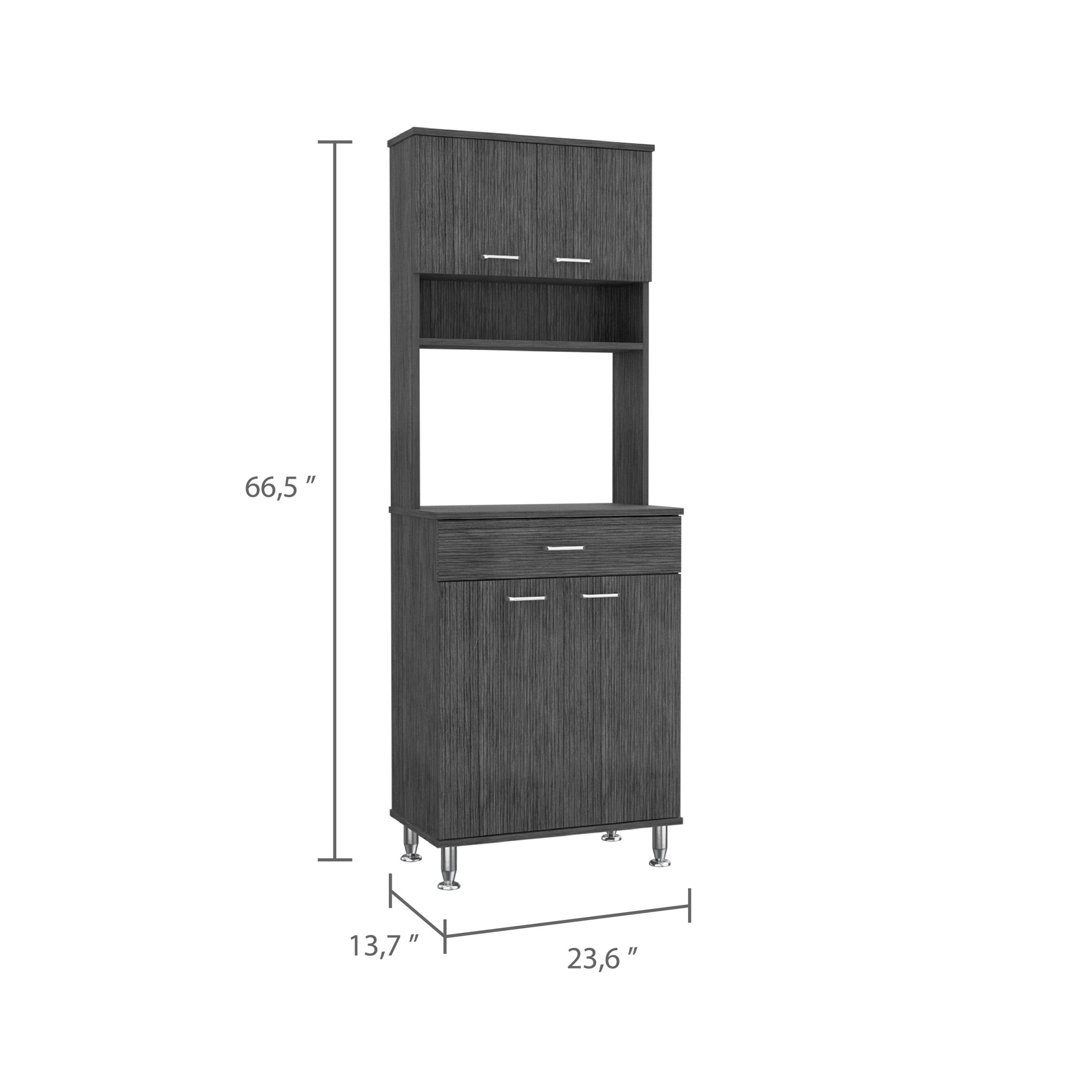 Bay Area Pantry, Two Door Cabinets, One Drawer, Four Adjustable Metal Legs Gray Kitchen Modern Melamine Engineered Wood