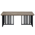Antique Oak And Black Coffee Table With Metal Base Oak Primary Living Space Industrial Round Wood Metal Pedestal