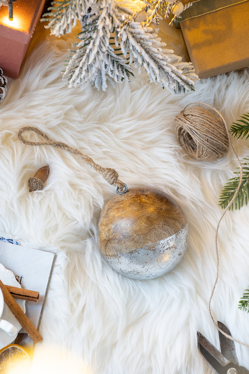 D4" Christmas Ball Ornaments, Wood Decorative Hanging Ball Christmas Tree Ornaments For Holiday Party Decorations, Set Of 4 Brown Wood