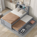 Twin Size Platform Bed With Storage Headboard, Usb, Twin Size Trundle And 3 Drawers, Gray Box Spring Not Required Twin Gray Wood Bedroom Bed Frame Solid Wood Mdf