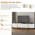 Luxury Fluted Tv Stand For Tvs Up To 80'', Modern Entertainment Center With Storage Cabinets & Drawers, Smooth Media Console With Golden Wood Grain Legs For Living Room, White White Primary Living Space 80 89 Inches Particle Board Mdf