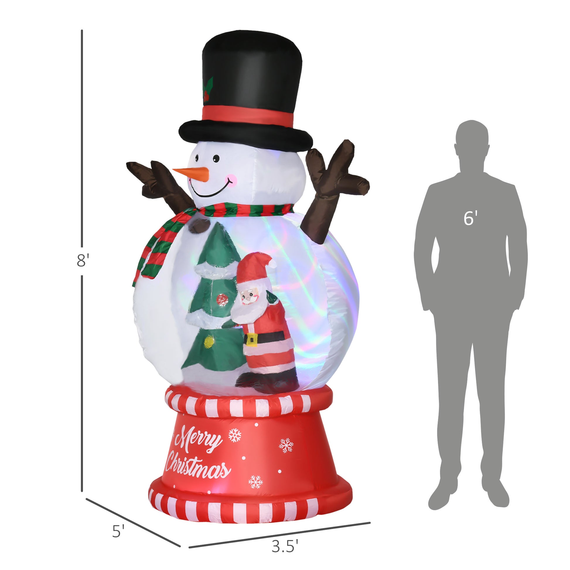 Outsunny 8Ft Christmas Inflatables Outdoor Decorations Snowman With Rotating Colorful Light, Blow Up Led Yard Display Christmas Decor For Lawn Garden White Polyester